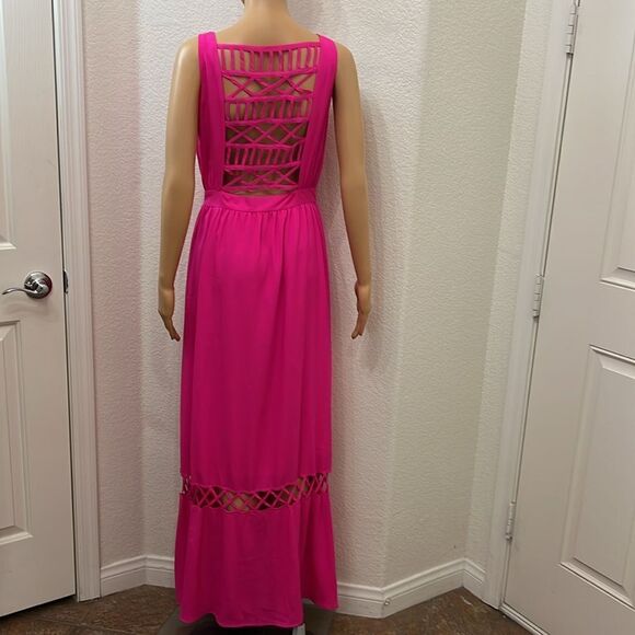 Gianni Bini Eomans Dress Size 4 Hot Pink Maxi Dress with Cut Outs Simmer Beach - Picture 7 of 8